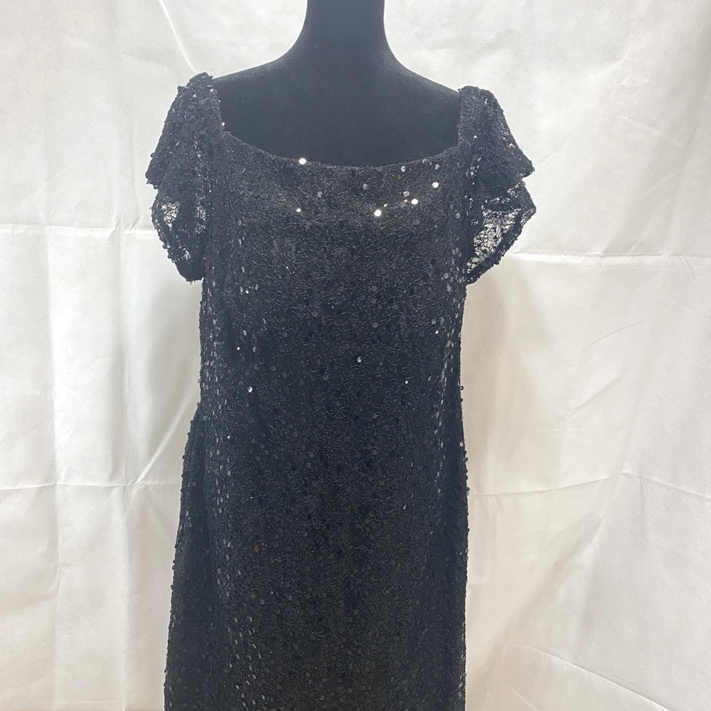 Plus Size Sequined Draped Midi Dress, Black, 14 - Ashley Stewart